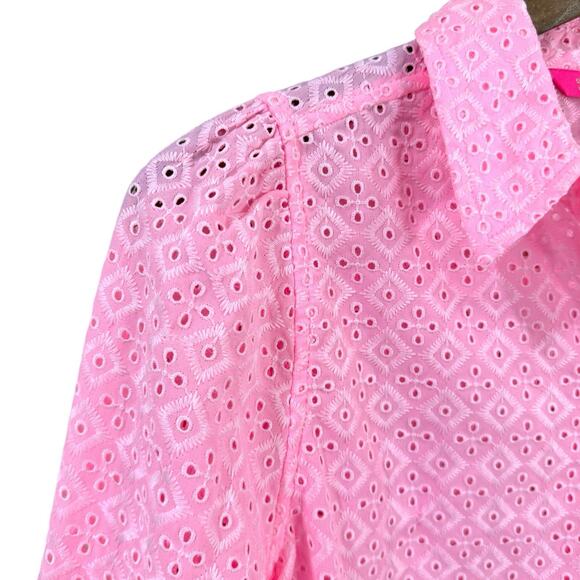 Lilly Pulitzer Sea Breeze Eyelet Button Down Top Pink Blossom Womens Size XS - Picture 5 of 12